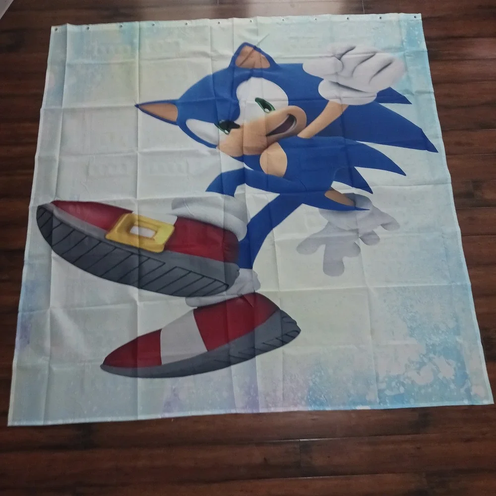 Sonic the Hedgehog Bathroom Set Shower Curtain Rugs Toilet Cover 16pc Blue